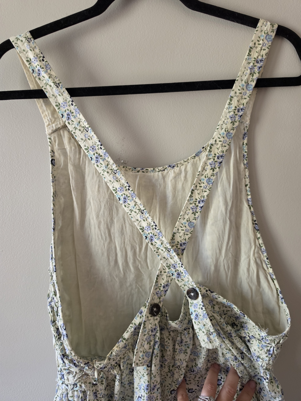 Free People Light Floral Smocked Sundress — Cream with Blue & Green Print - Picture 4 of 6